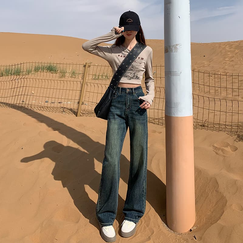 デニムワイドパンツ 韓国ハイウエストワイドデニムパンツ