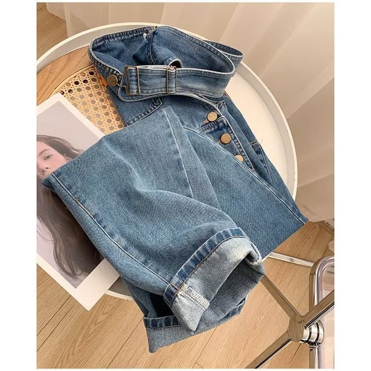 デニムワイドパンツ ゆったりデニムオーバーオール