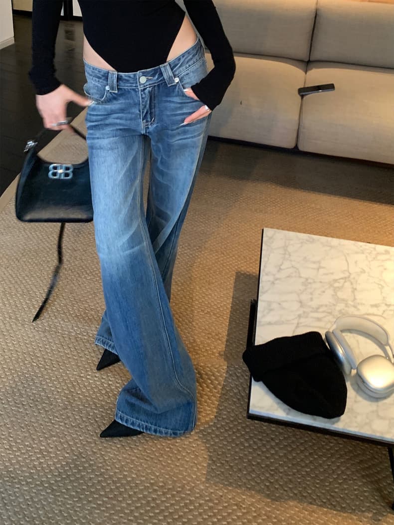 デニムワイドパンツ ゆったりフレアデニムパンツ