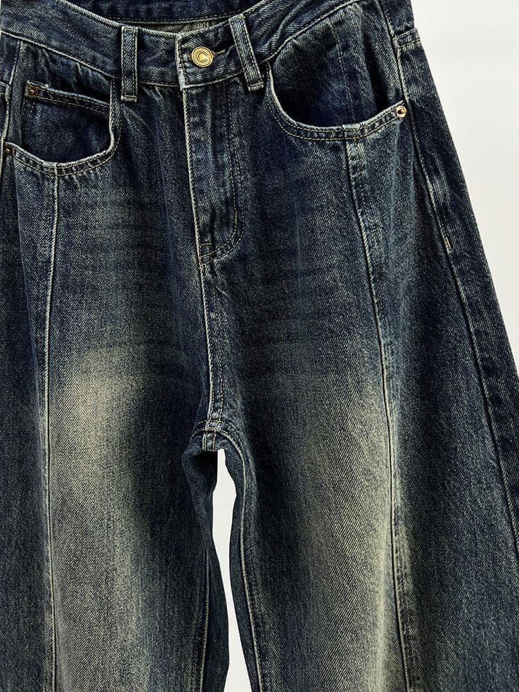 デニムワイドパンツ ヴィンテージ加工バルーンデニム