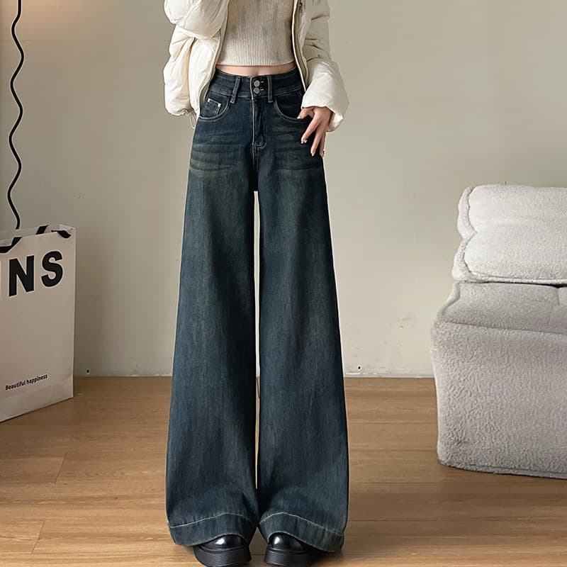 デニムワイドパンツ ドレープ感際立つ美脚パンツ