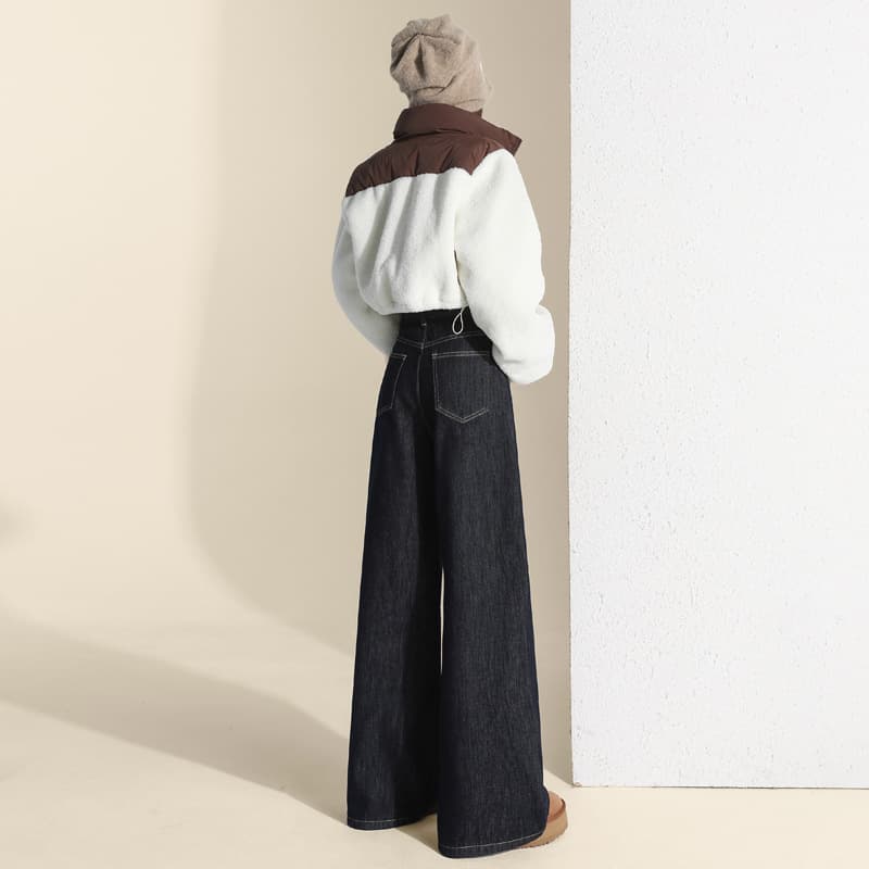 デニムワイドパンツ ふわもこ裏地付き 冬季用 ワイドデニムパンツ