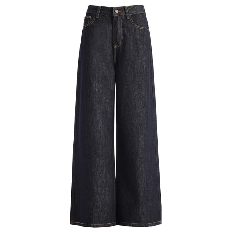 デニムワイドパンツ ゆったりシルエット韓国ハイウエストデニム