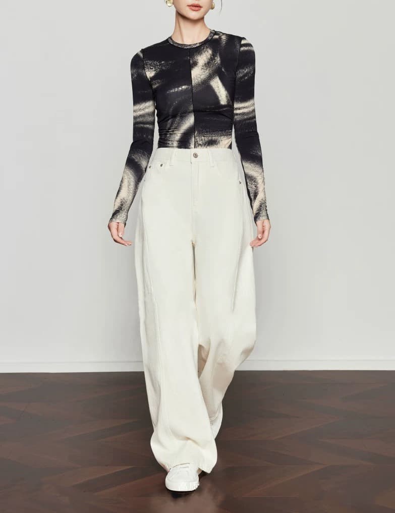 ハイウエストデニムワイドパンツ