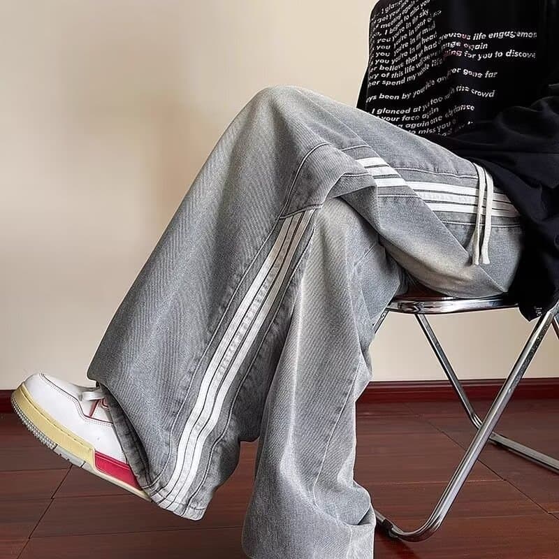 ライン入りデニムワイドパンツ