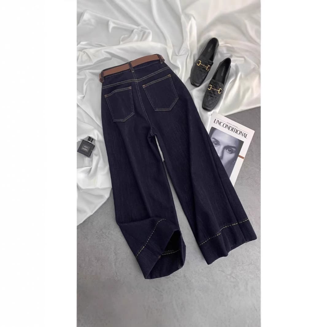 冬季向け 裏起毛デニムワイドパンツ