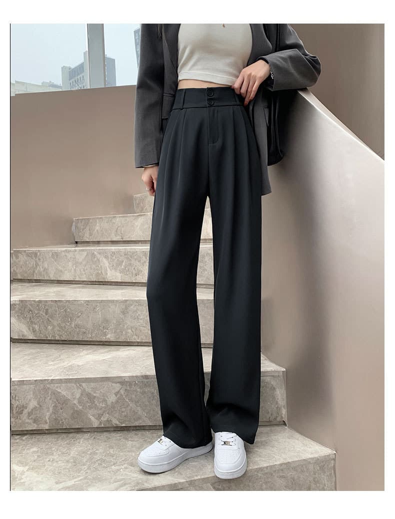 デニムワイドパンツ ドレープ美シルエット 韓国 ウエストマーク タックパンツ