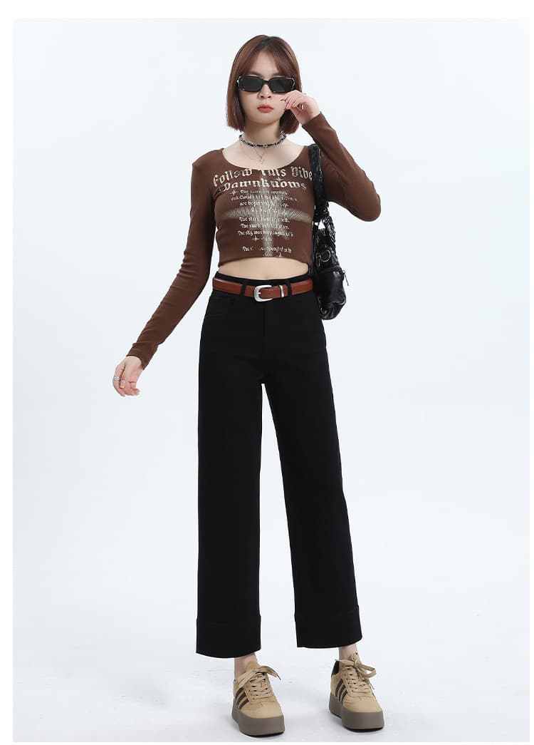 クロップド丈デニムワイドパンツ