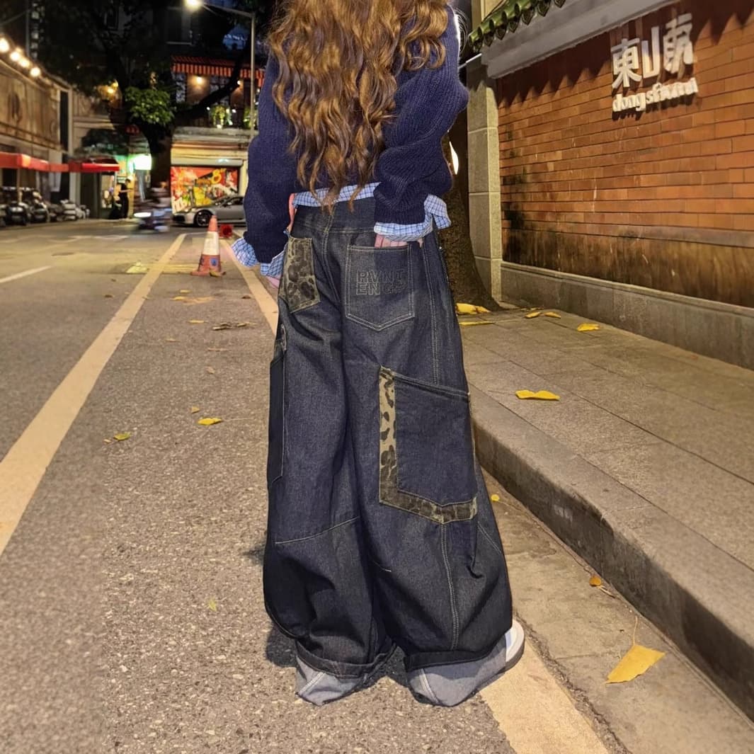 デニムワイドパンツ デザインパッチ ワイドデニム