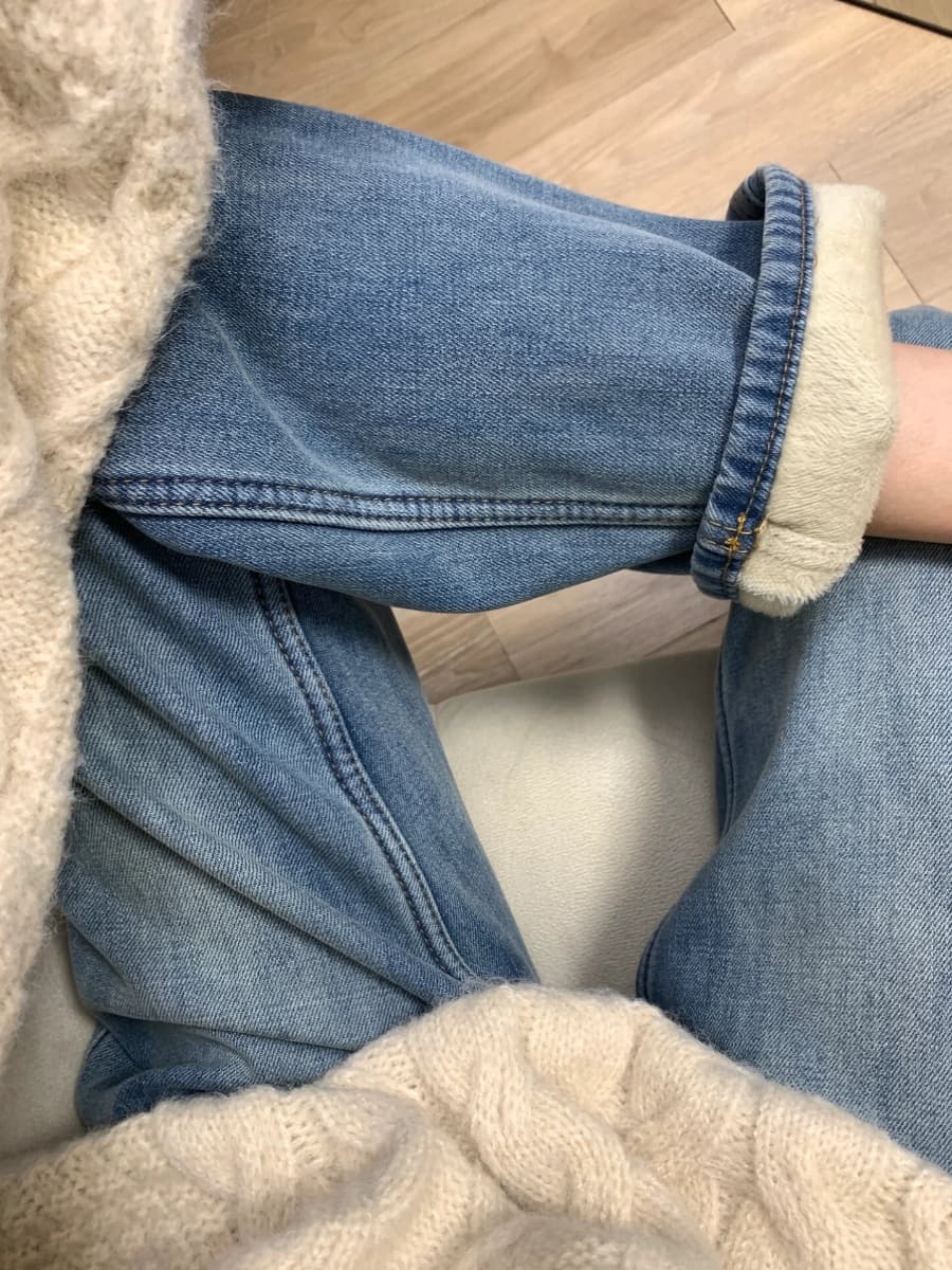 デニムワイドパンツ 冬用 裏ボア付きあったかデニムパンツ