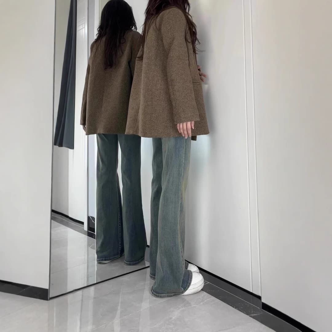 デニムワイドパンツ 韓国 ハイウエストゆったりフィットデニム