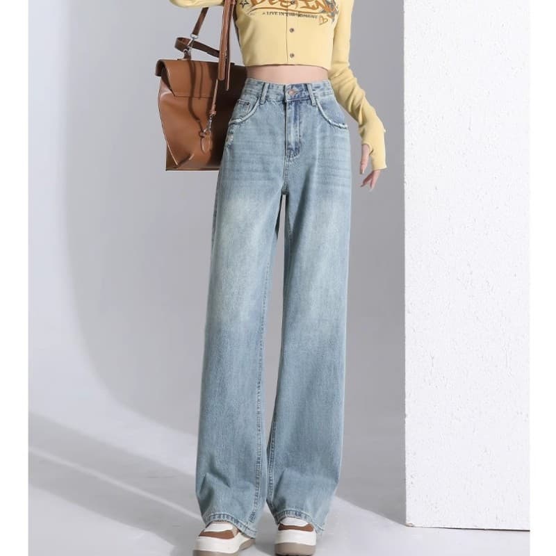 デニムワイドパンツ ヴィンテージ加工デニムワイドストレート