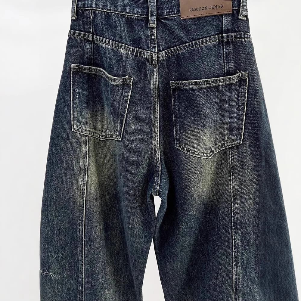 デニムワイドパンツ ヴィンテージ加工バルーンデニム