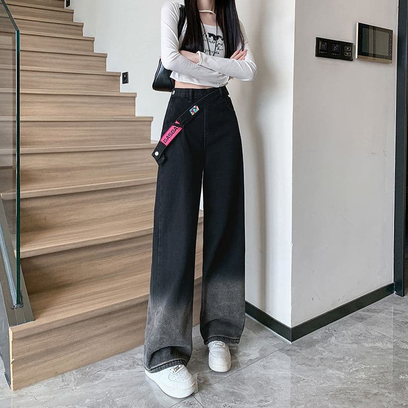 デニムワイドパンツ グラデーション幅広ワイドフレアデニム