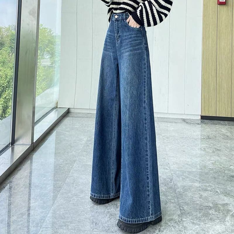 デニムワイドパンツ ハイウエストデニムラインワイドパンツ