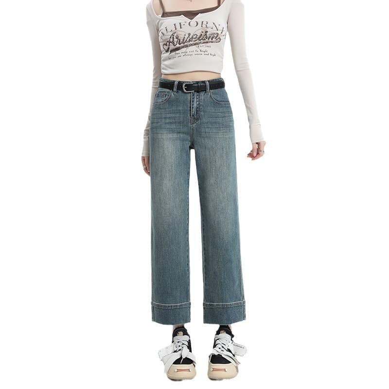 クロップド丈デニムワイドパンツ