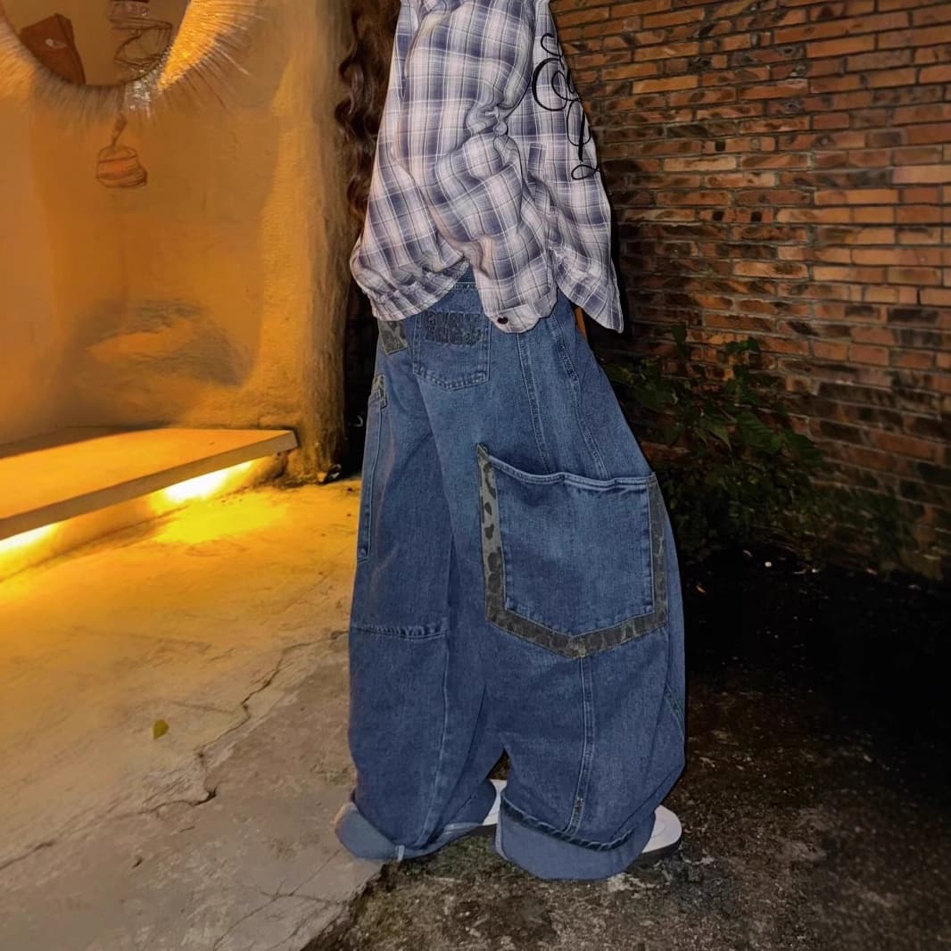 デニムワイドパンツ デザインパッチ ワイドデニム