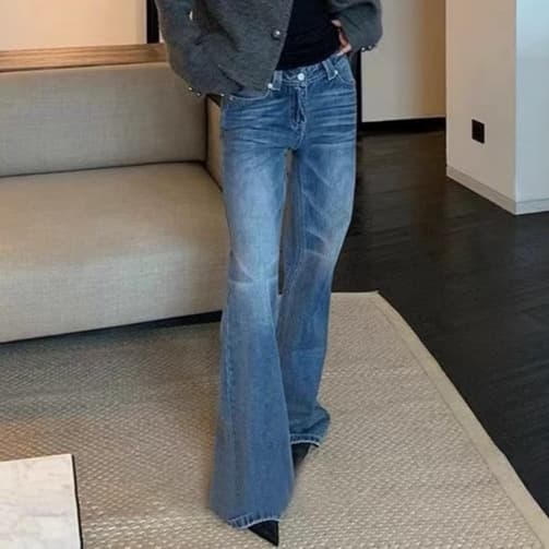 デニムワイドパンツ ゆったりフレアデニムパンツ