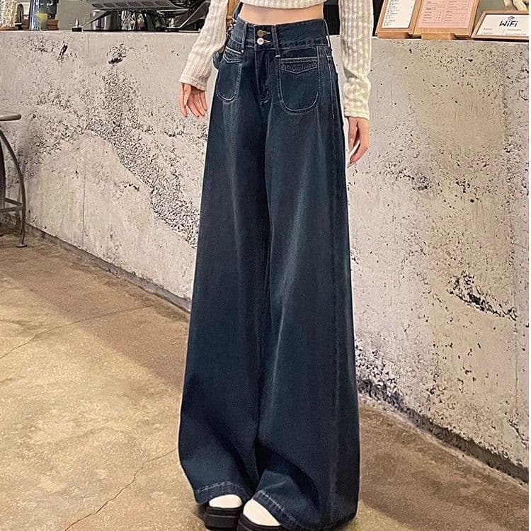 デニムワイドパンツ 究極のワイドフレアハイウエストタックデニムパンツ