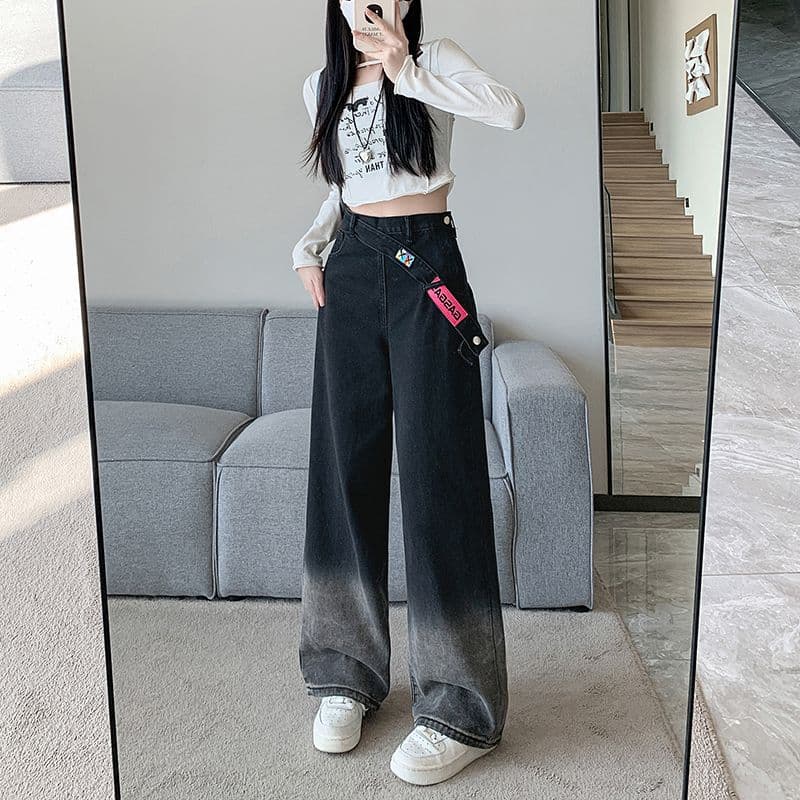 デニムワイドパンツ グラデーション幅広ワイドフレアデニム