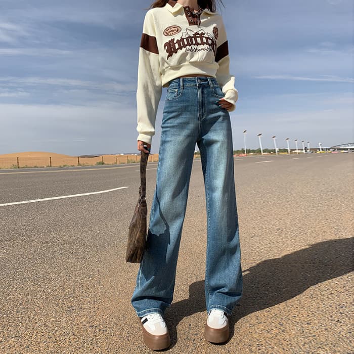 デニムワイドパンツ 韓国ハイウエストワイドデニムパンツ
