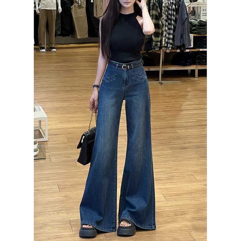 デニムワイドパンツ 韓国ハイウエストフレアワイドデニム