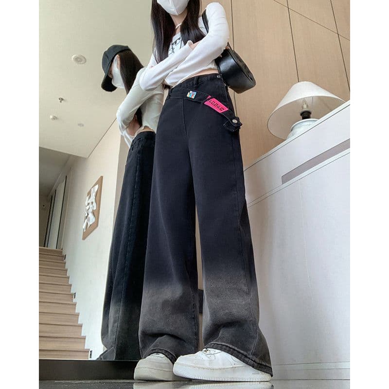 デニムワイドパンツ グラデーション幅広ワイドフレアデニム