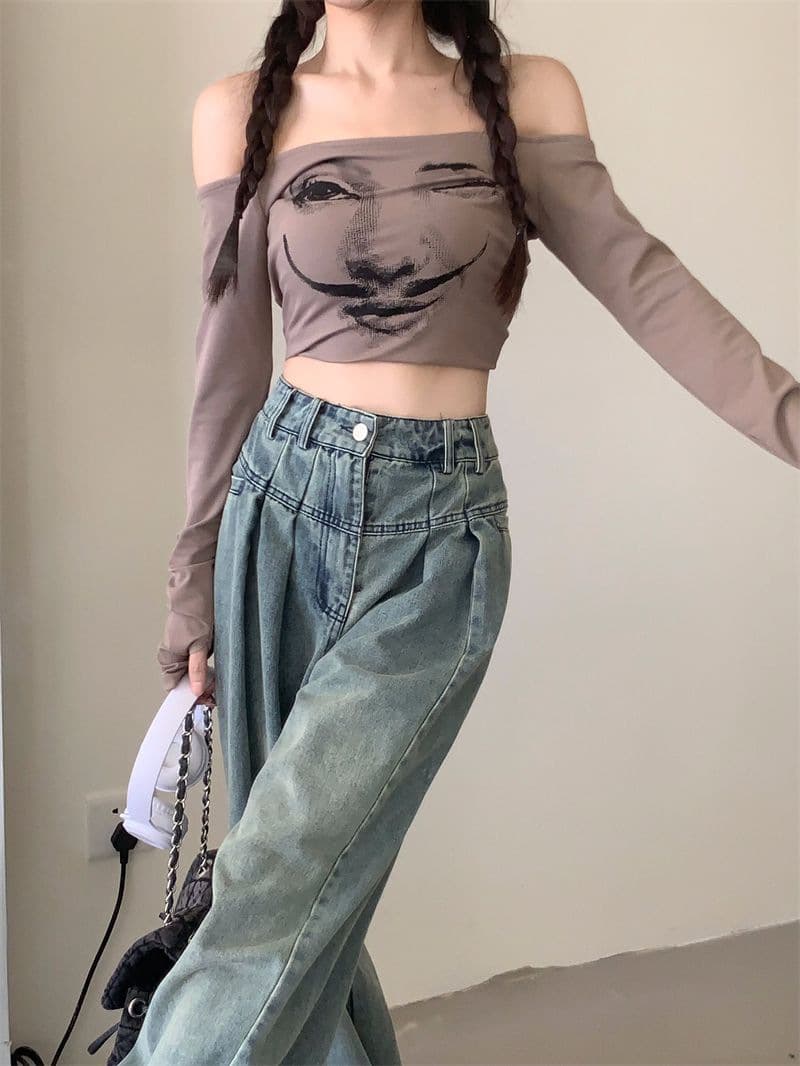 デニムワイドパンツ タックデニムワイドパンツ