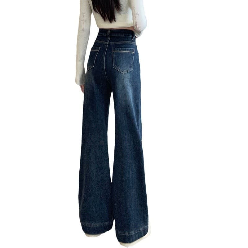 デニムワイドパンツ レトロワイドデニムパンツ 切替フロント