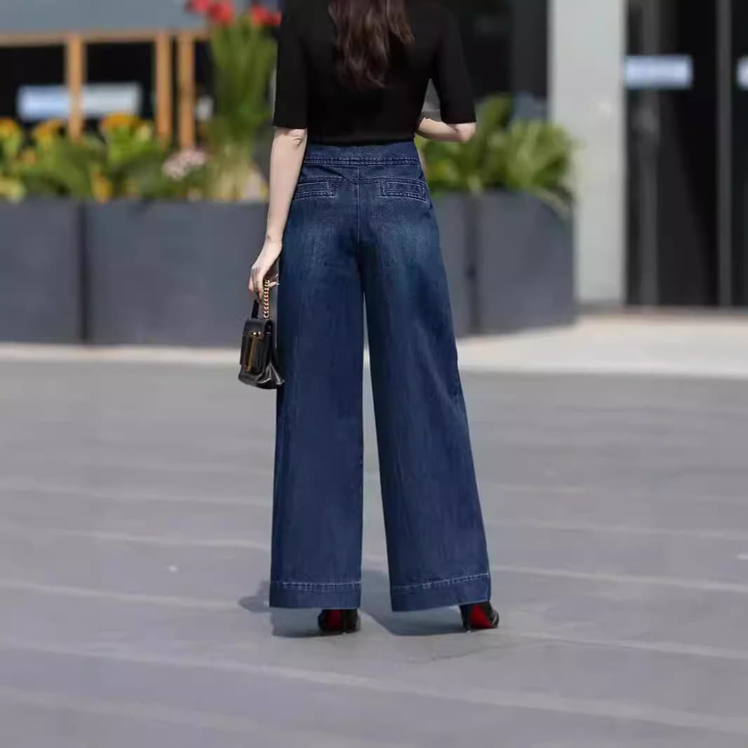 ハイウエスト幅広デニムワイドパンツ