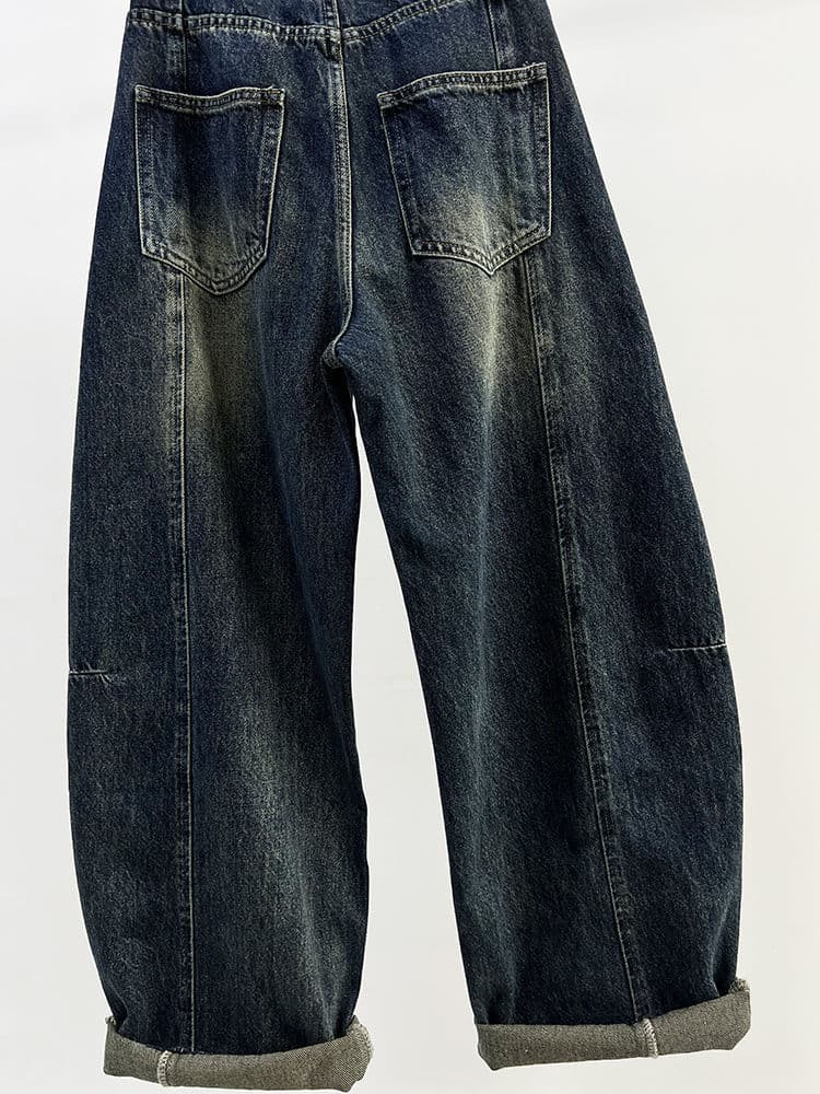 デニムワイドパンツ ヴィンテージ加工バルーンデニム