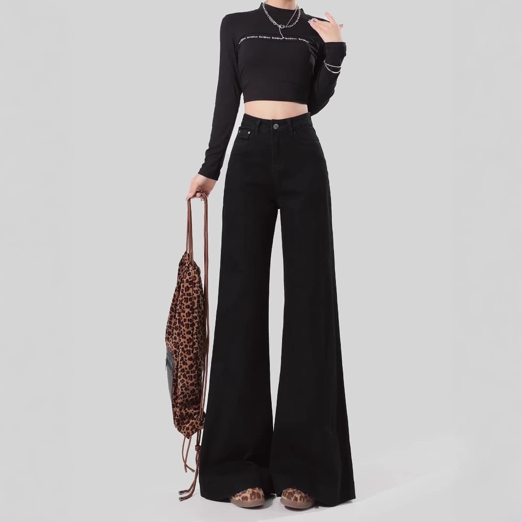 デニムワイドパンツ 韓国ハイウエストデニムワイドフレアパンツ