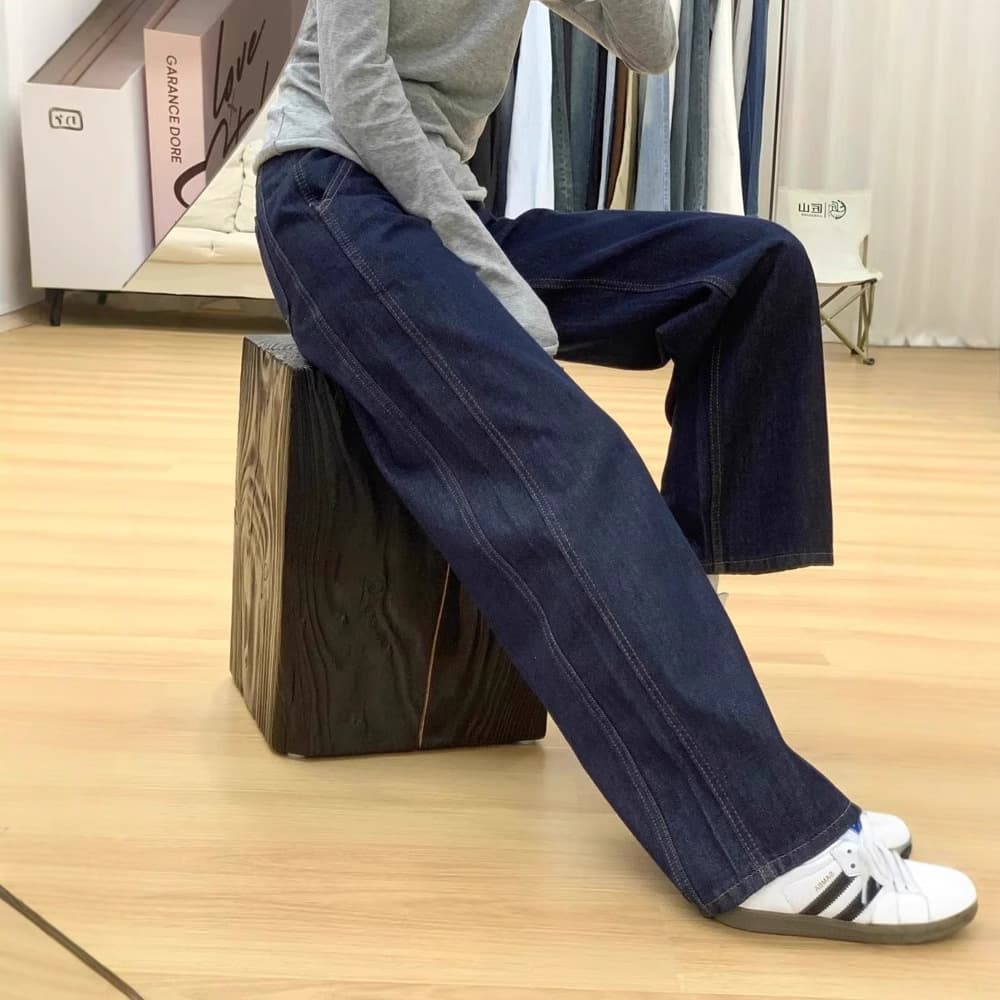 ゆったり幅広 美脚デニムワイドパンツ
