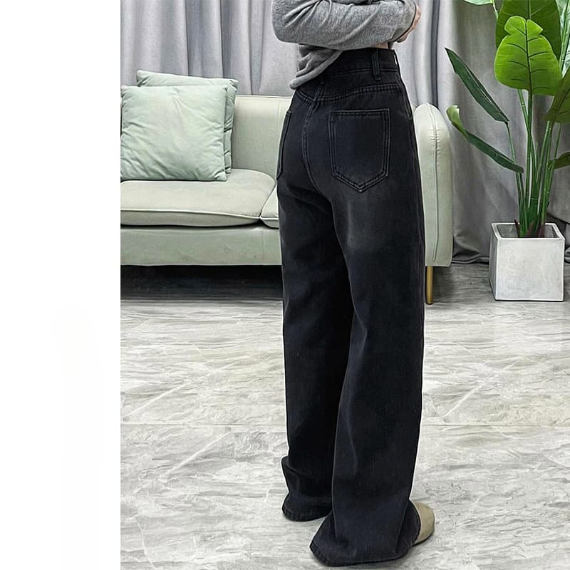 デニムワイドパンツ レディース着心地抜群なめらかストレートデニム ジーンズ