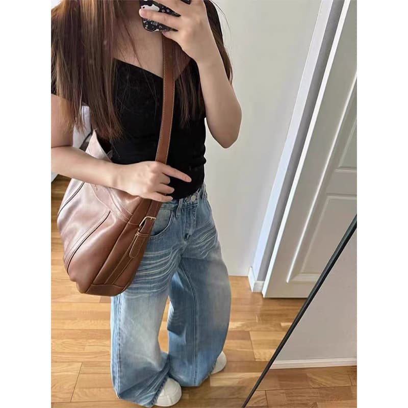 デニムワイドパンツ ゆったり幅広シルエットデニムワイド