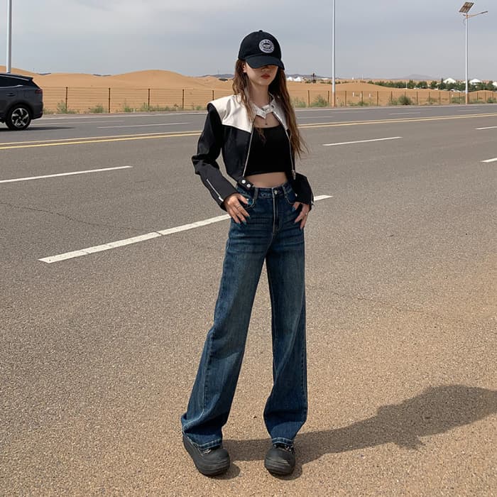 デニムワイドパンツ 韓国ハイウエストワイドデニムパンツ