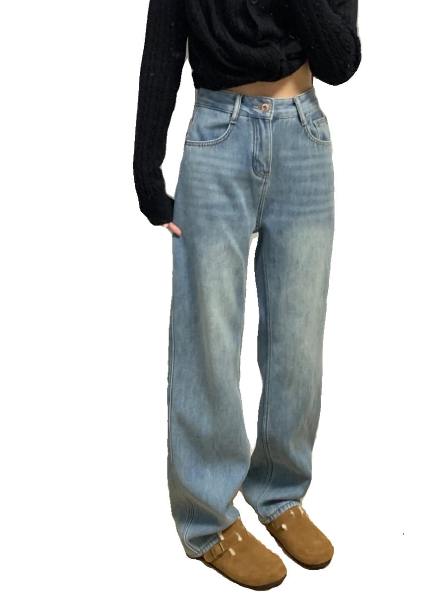 デニムワイドパンツ すっきりシルエットハイライズデニム