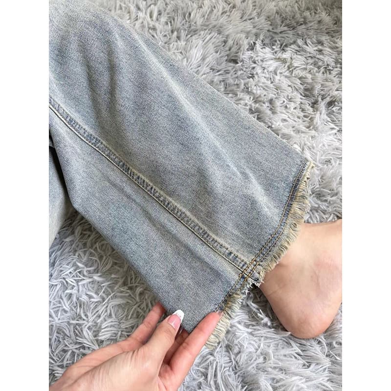 デニムワイドパンツ ヴィンテージ加工美シルエット ハイウエストデニムワイドストレート