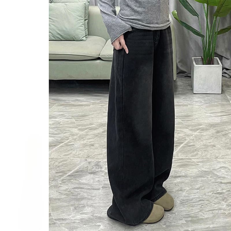 デニムワイドパンツ レディース着心地抜群なめらかストレートデニム ジーンズ