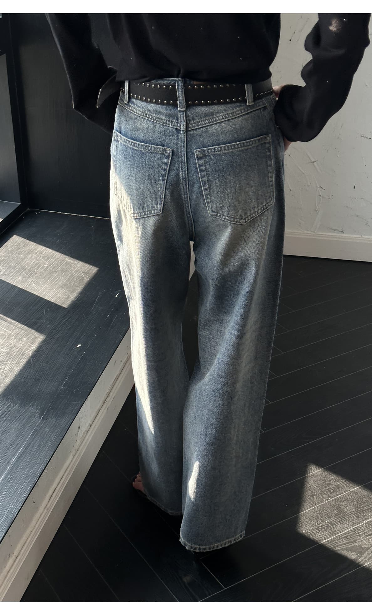 デニムワイドパンツ きれいめストレートデニムパンツ