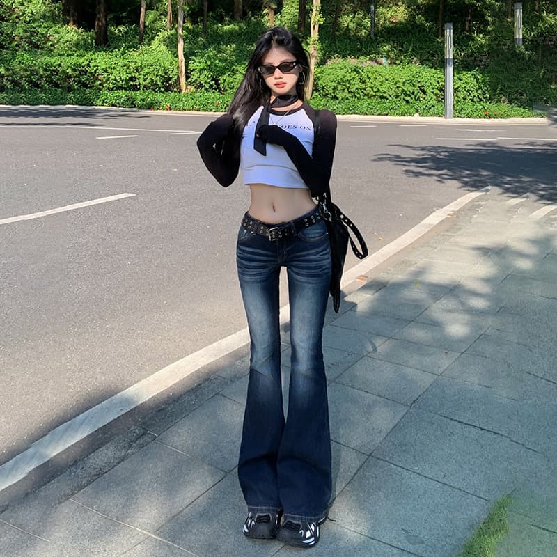 レトロ 美シルエット ハイウエストデニムワイドパンツ