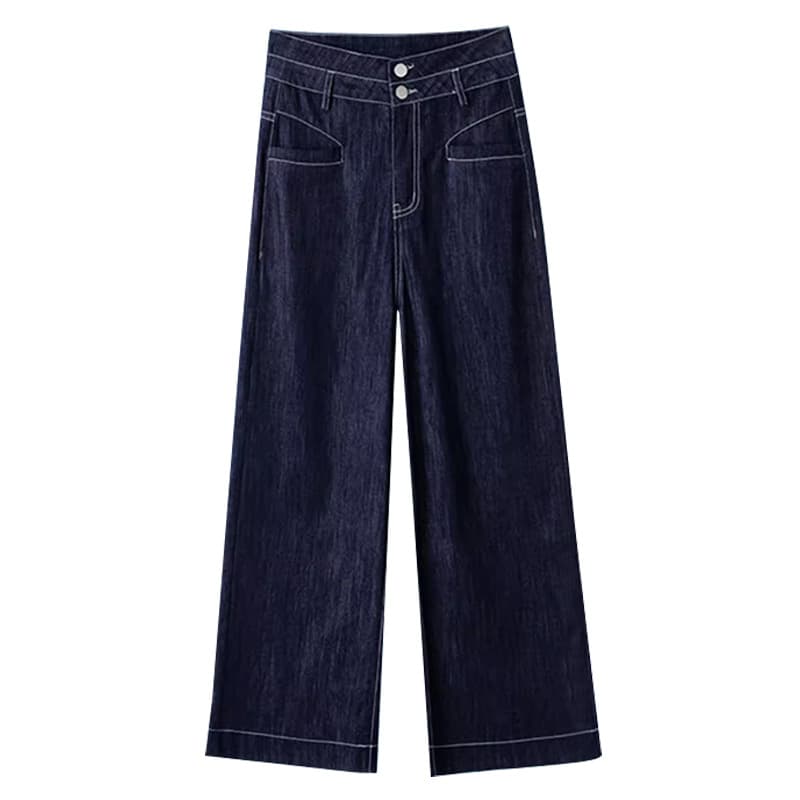 レトロスタイルハイウエストデニムワイドパンツ