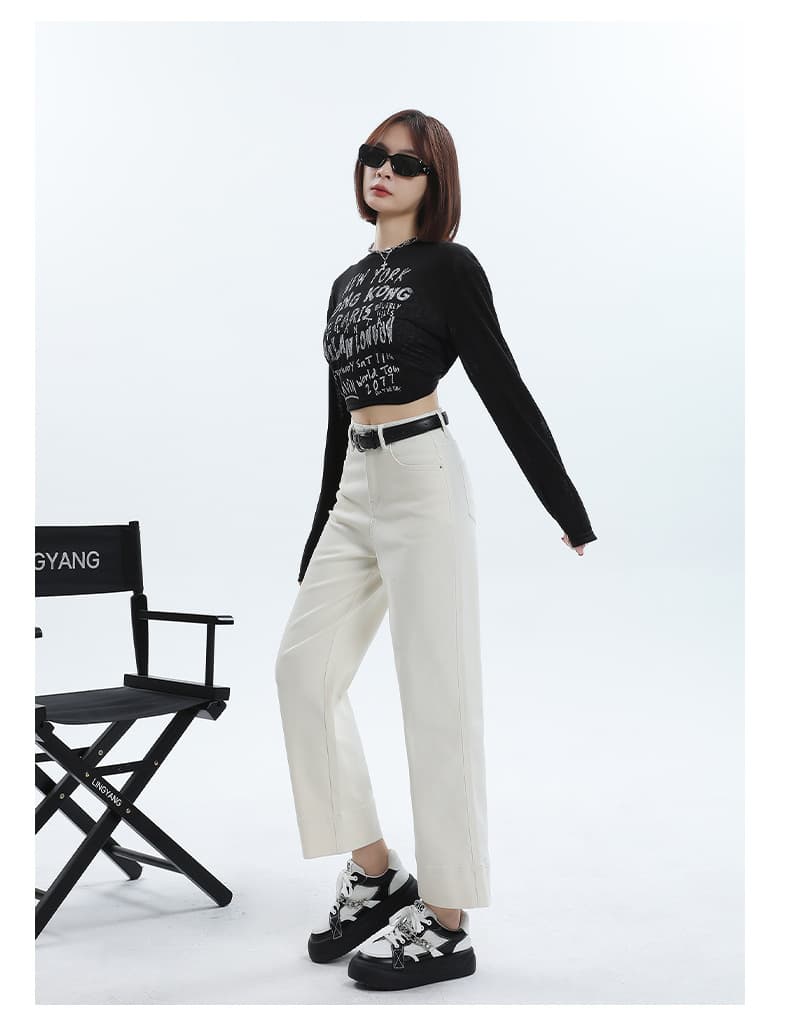 クロップド丈デニムワイドパンツ