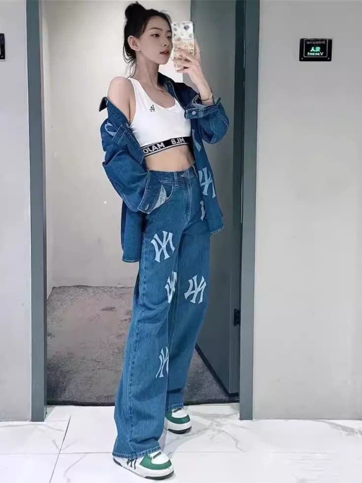 デニムワイドパンツ スポーティ ワイドデニム