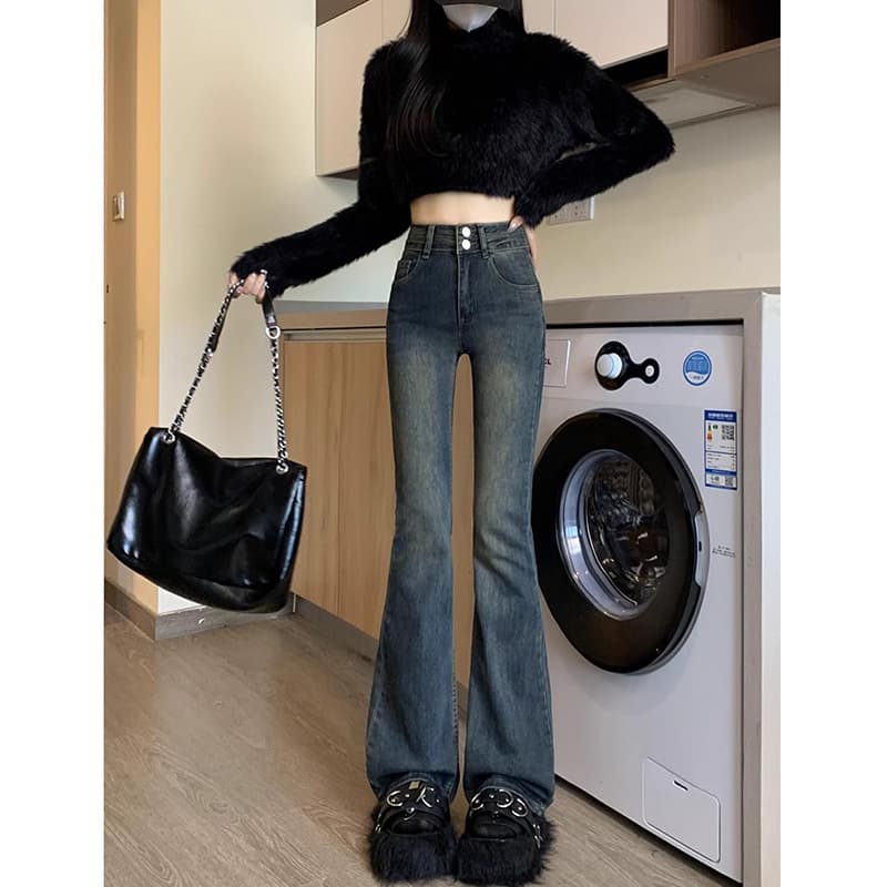 デニムワイドパンツ 美シルエット ヴィンテージ感覚ゆったりハイウエストワイドデニム