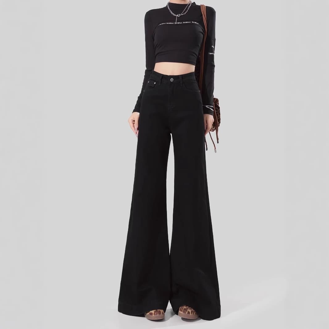 デニムワイドパンツ 韓国ハイウエストデニムワイドフレアパンツ