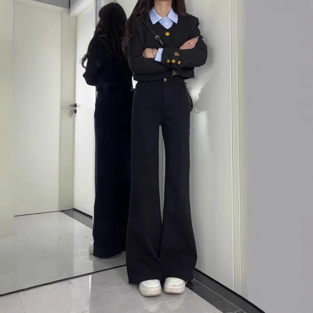 デニムワイドパンツ 韓国 ハイウエストゆったりフィットデニム