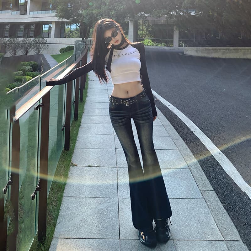 レトロ 美シルエット ハイウエストデニムワイドパンツ