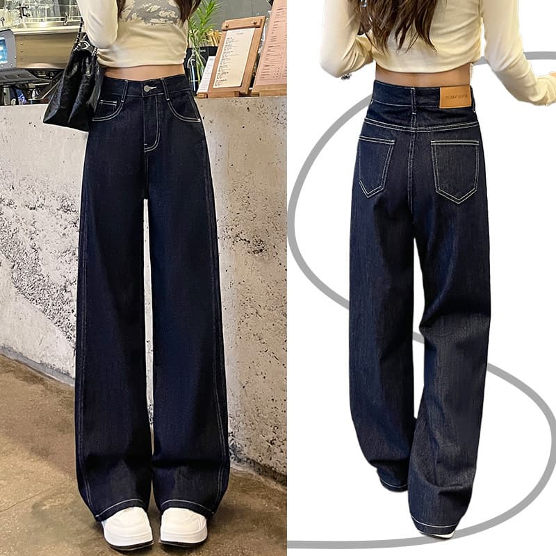 すっきりシルエット 脚長デニムワイドパンツ