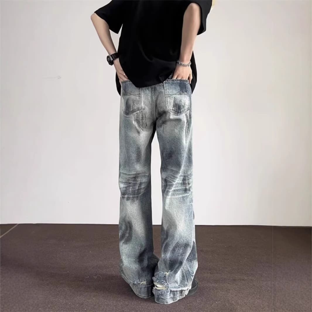 ヴィンテージ加工ストレートデニムワイドパンツ